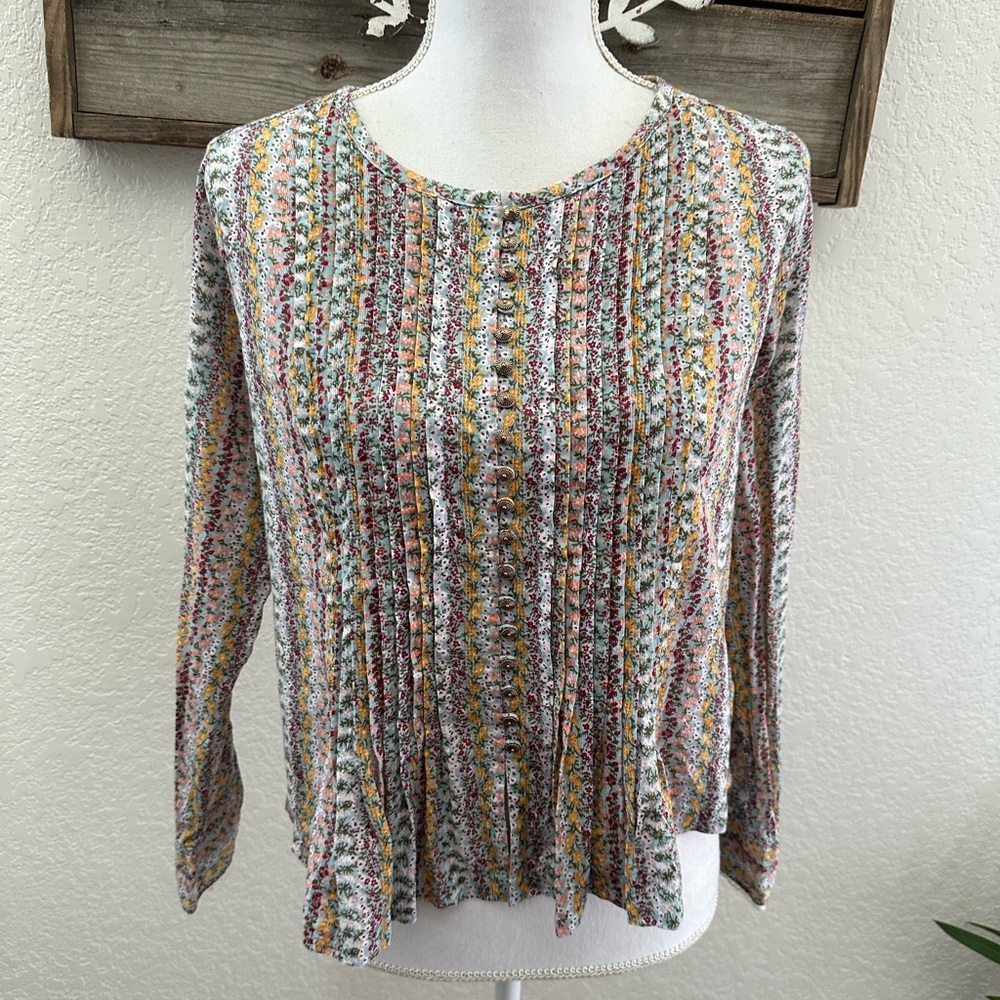Anthropologie Maeve long sleeve cotton floral blouse size XS Petite